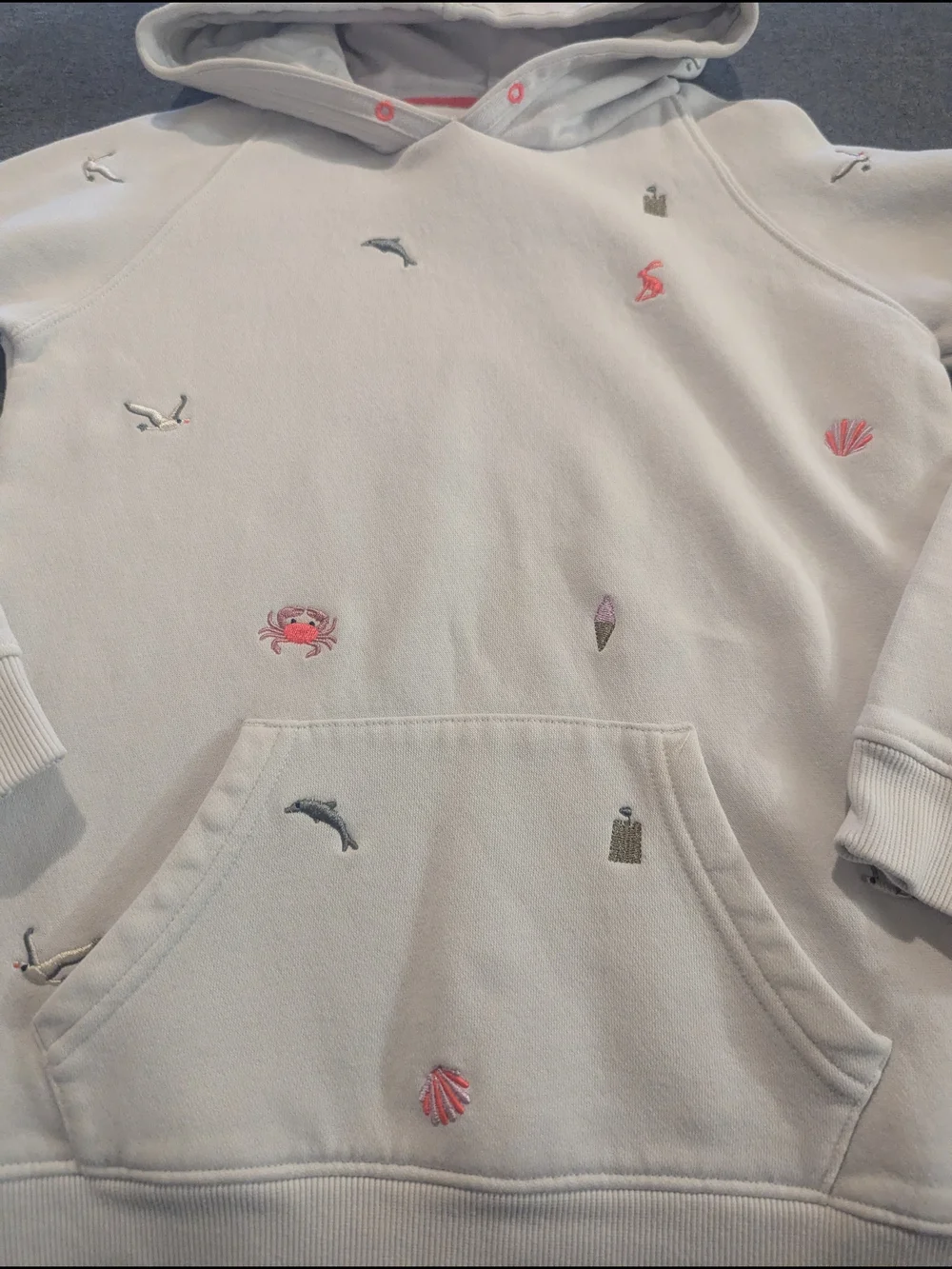Joules Cream Kids Hoodie with Nautical Embroidery